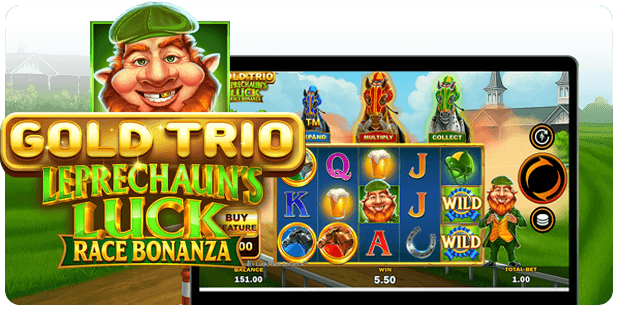 GOLD TRIO LEPRECHAUNS LUCK RACE BONANZA
